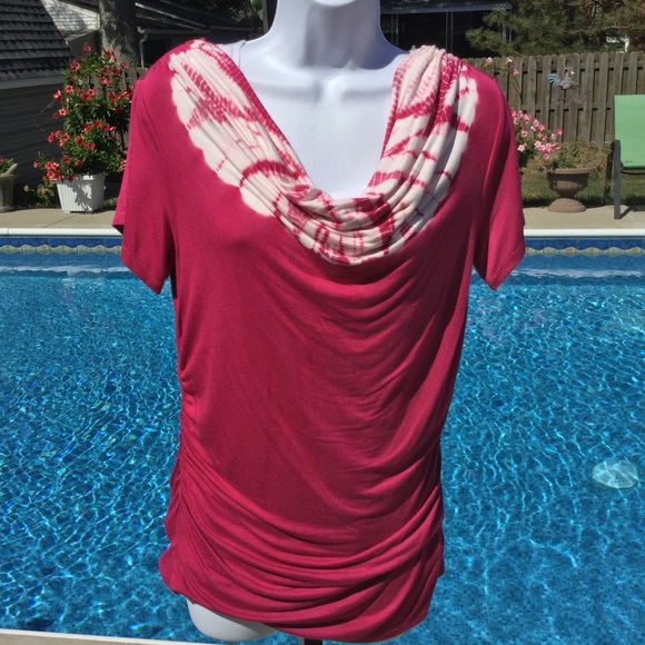 NWT🌺Pretty Pink Tye-Dye Cowl Neck Ruched Top🌺 - Picture 2 of 4